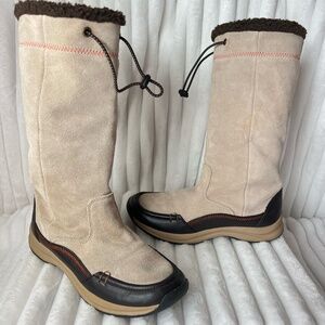 Lands End Calf High Suede Leather Rubber Sole Tan Winter Boots Size 6